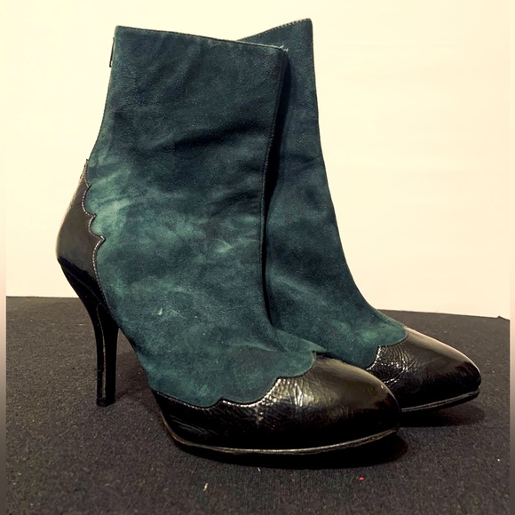 ** Jill Stuart Size 38 Deep Teal Emerald Suede Ankle Booties - Picture 2 of 11